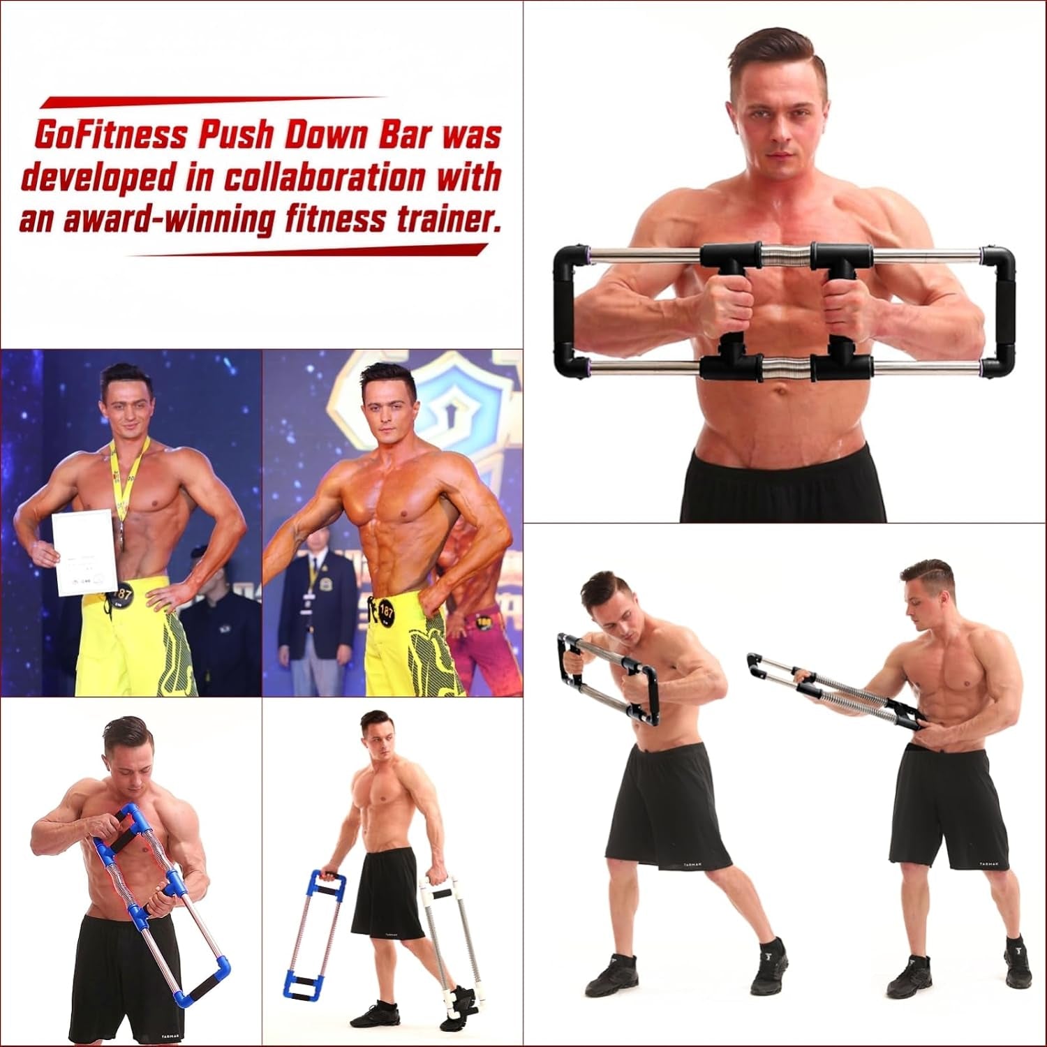 Push down Bar, Chest Exerciser at Home Workout Equipment | Upper Body Strength Trainer for Chest, Arm, Shoulder, Back and Abs, Home Fitness Equipment